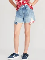 High-Waisted Exposed Printed-Pocket Jean Shorts for Girls