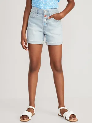 High-Waisted Button-Fly Midi Jean Shorts for Girls