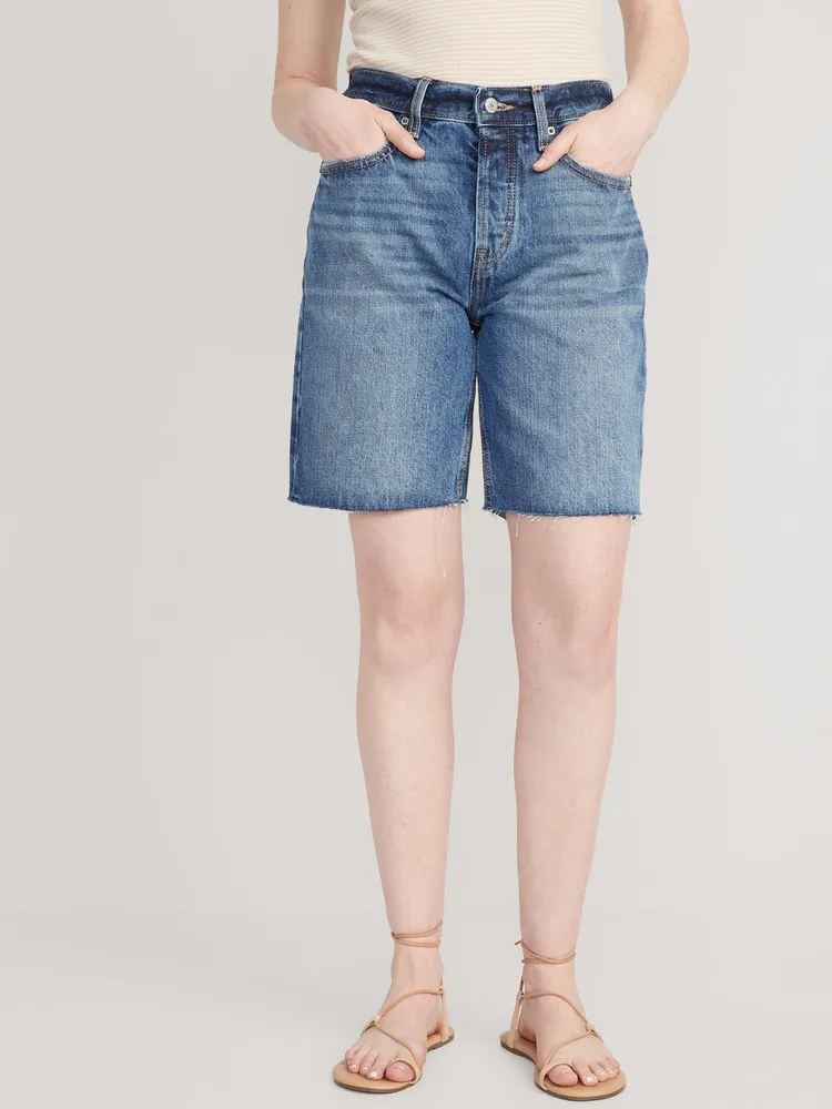 High-Waisted Slouchy Button-Fly Cut-Off Jean Shorts for Women - 9-inch inseam