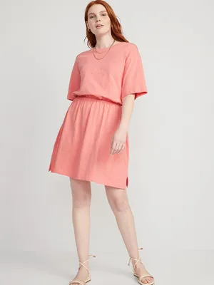Waist-Defined Slub-Knit Mini Dress for Women