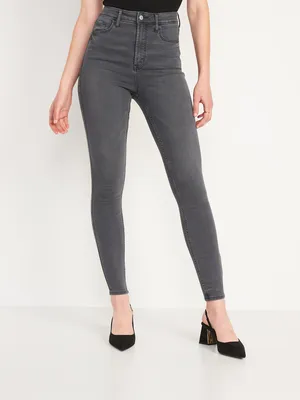 Higher High-Waisted Rockstar 360 Stretch Gray-Wash Super Skinny Jeans for Women