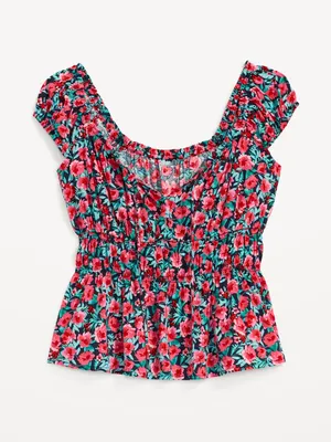 Fitted Tie-Front Smocked Top for Women