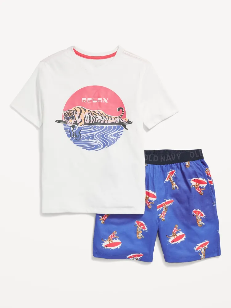Short-Sleeve Graphic Pajama Shorts Set for Boys