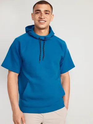Dynamic Fleece Textured Rib-Knit Short-Sleeve Pullover Hoodie for Men