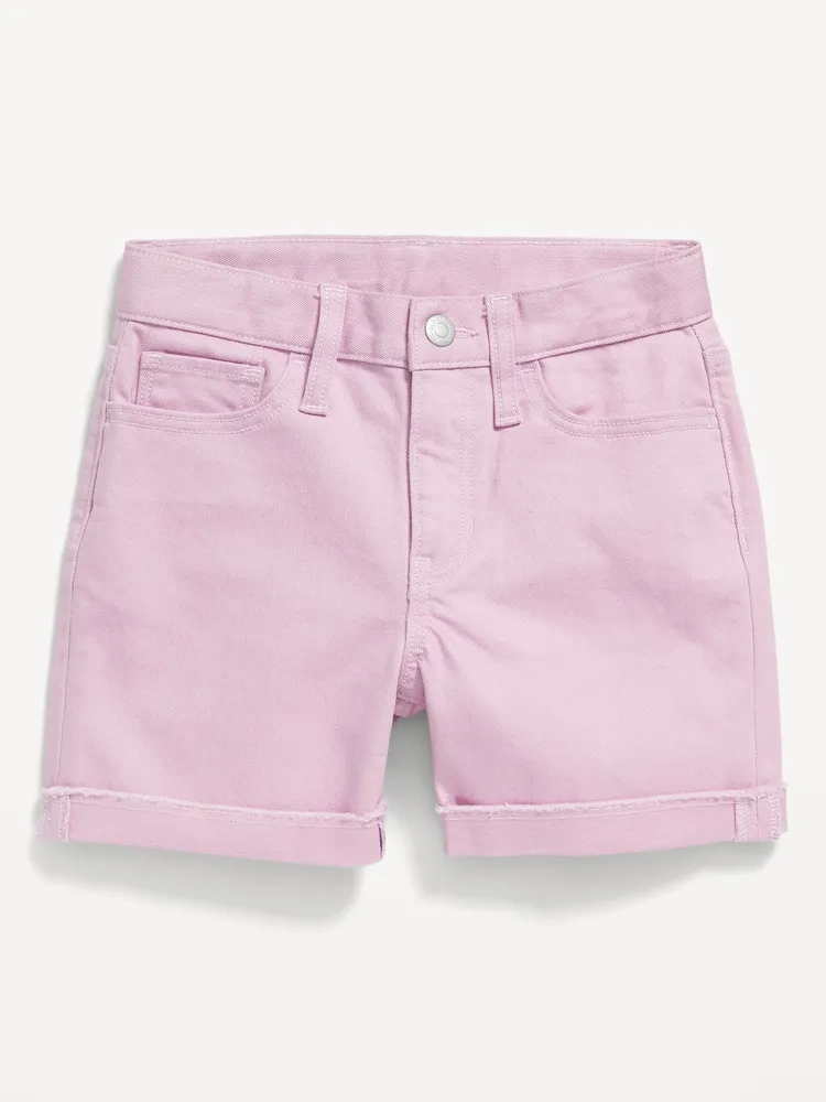 High-Waisted Rolled-Cuff Twill Midi Shorts for Girls