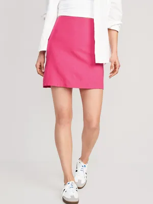 High-Waisted Printed Linen-Blend A-Line Mini Skirt for Women