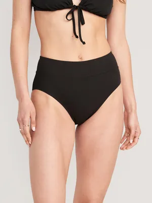 High-Waisted Banded Rib-Knit Bikini Swim Bottoms for Women