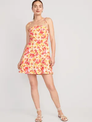 Fit & Flare Floral Tie-Shoulder Mini Cami Dress for Women