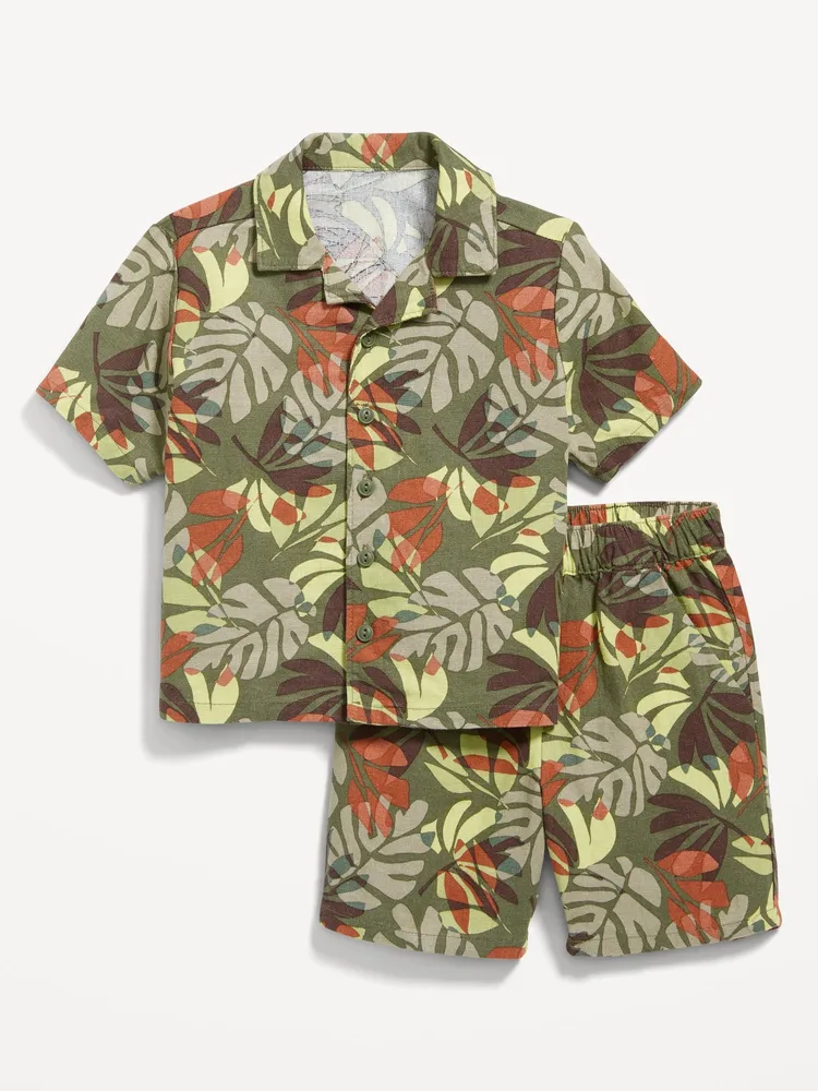 Printed Linen-Blend Shirt & Shorts Set for Toddler Boys