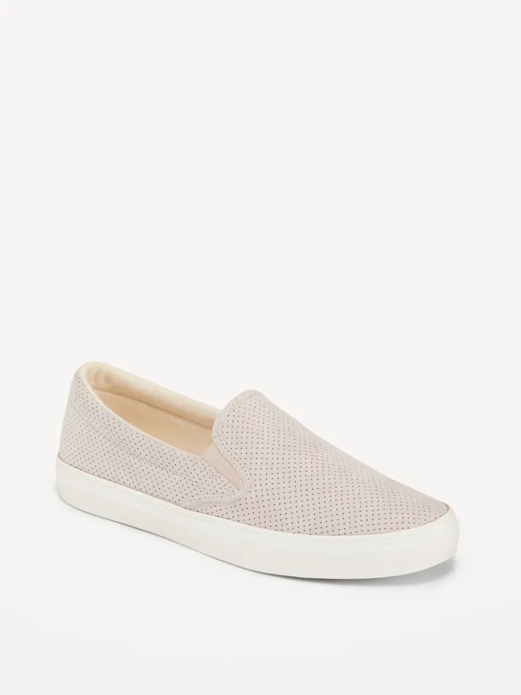 Perforated Faux-Suede Slip-On Sneakers for Women