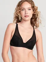 Lace-Paneled Mesh Underwire Plunge Bra