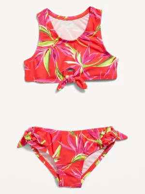Matching Printed Tie-Front Bikini Swim Set for Toddler Girls