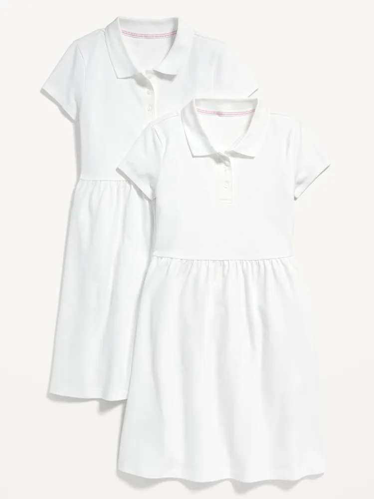 School Uniform Fit & Flare Pique Polo Dress 2-Pack for Girls