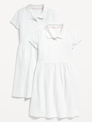 School Uniform Fit & Flare Pique Polo Dress 2-Pack for Girls
