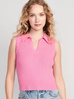 Sleeveless Rib-Knit Cropped Polo for Women