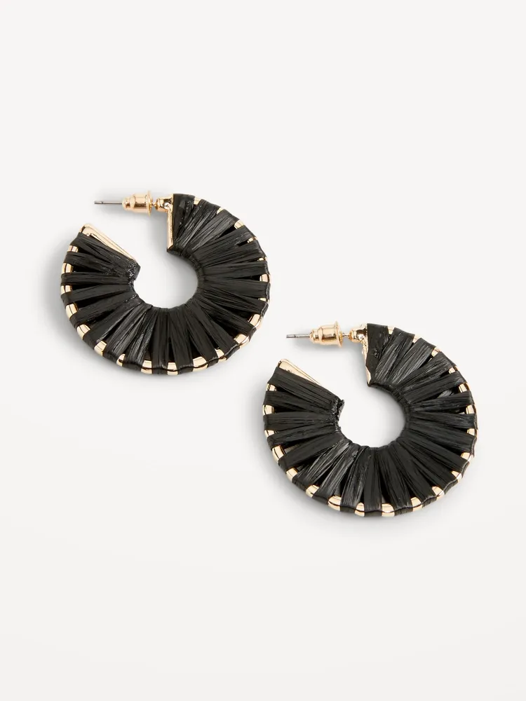 Raffia-Wrapped Hoop Earrings for Women