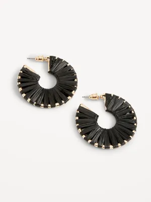 Raffia-Wrapped Hoop Earrings for Women