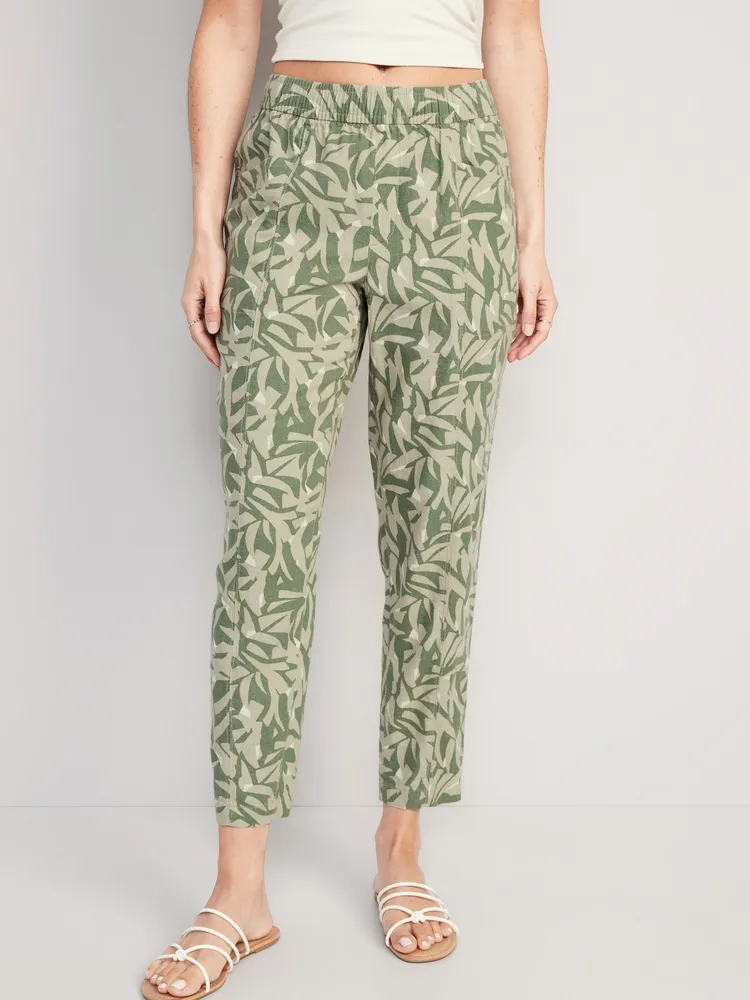 High-Waisted Linen-Blend Cropped Taper Pants for Women