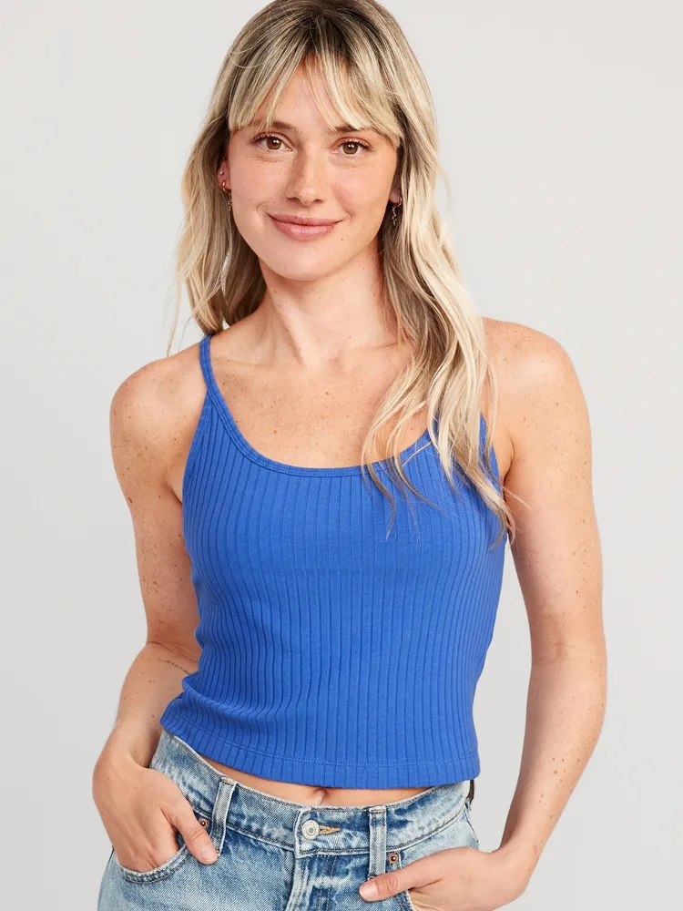 Strappy Rib-Knit Cropped Tank Top