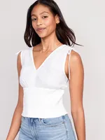 Fitted Sleeveless V-Neck Tie-Shoulder Smocked Blouse for Women