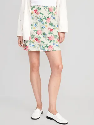 High-Waisted Linen-Blend Mini A-Line Skirt for Women