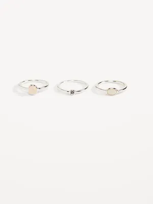 Silver-Plated Stone Ring 3-Pack for Women