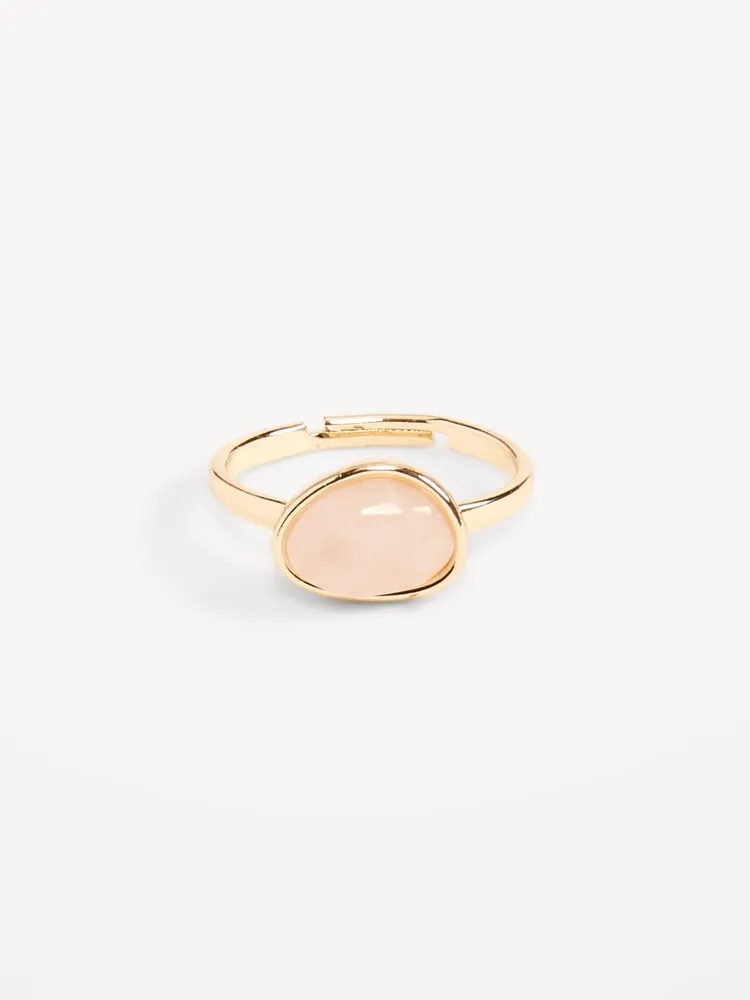 Gold-Plated Genuine Rose Quartz Cocktail Ring for Women