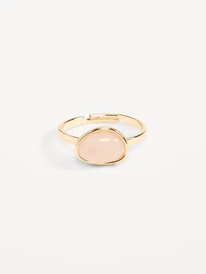 Gold-Plated Genuine Rose Quartz Cocktail Ring for Women