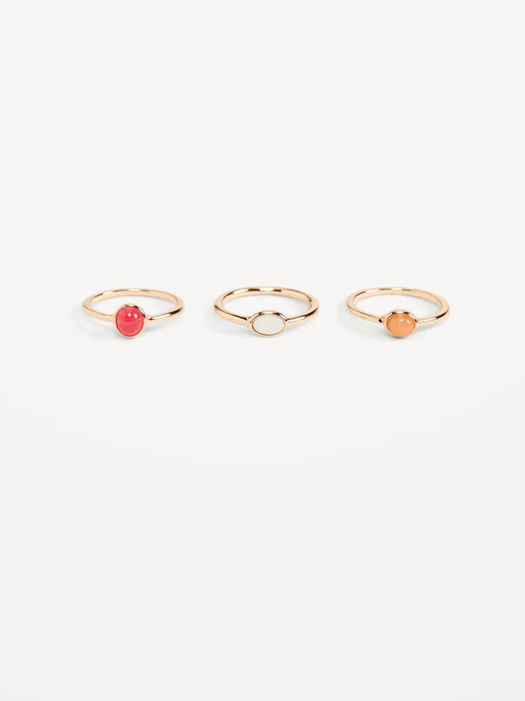 Gold-Plated Stone Ring 3-Pack for Women