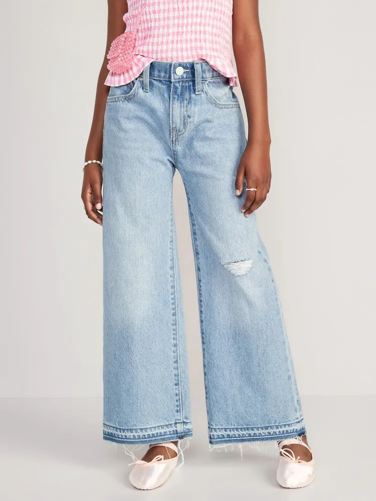 High-Waisted Baggy Ripped Wide-Leg Jeans for Girls