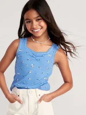 Sweetheart Lace-Trim Printed Tank Top for Girls