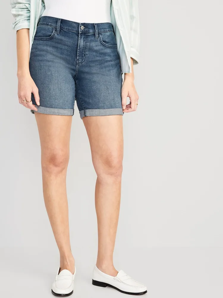 Mid-Rise Roll-Cuffed Jean Shorts for Women - 7-inch inseam