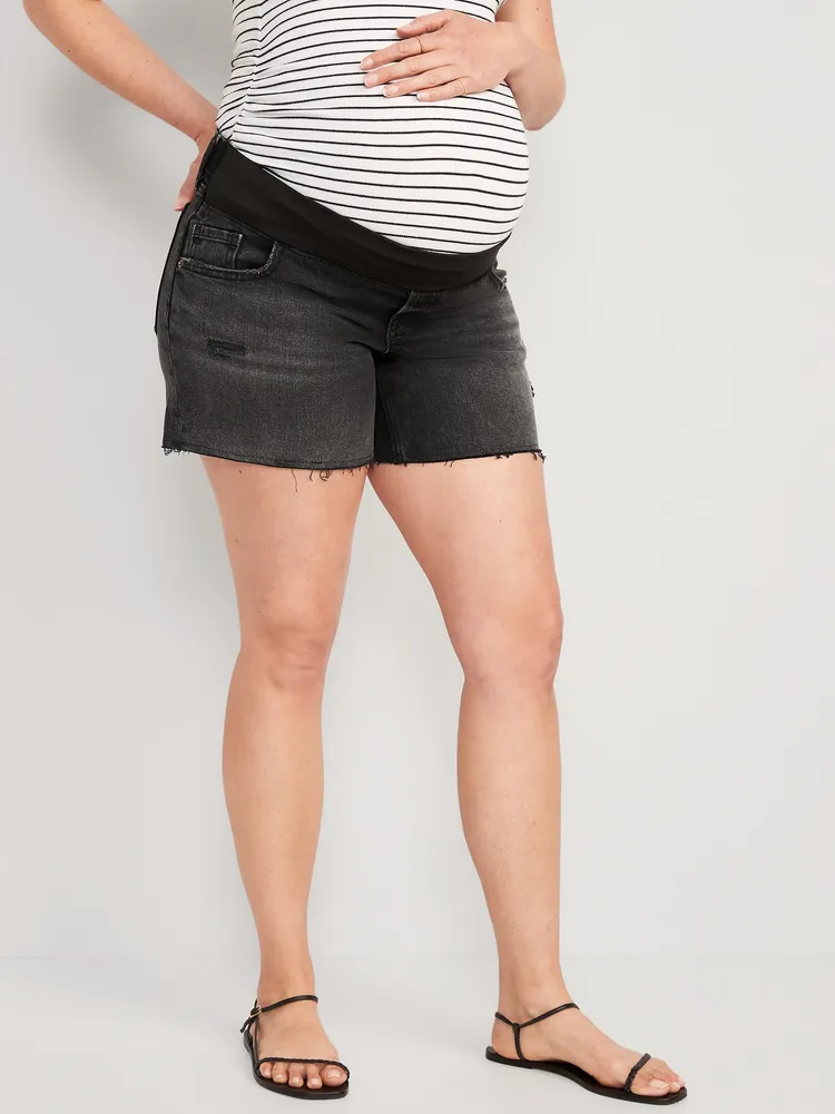 Maternity Front Low Panel OG Straight Black Jean Cut-Off Shorts - 5-inch inseam