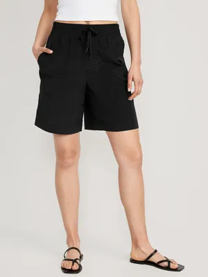 High-Waisted Shiny Nylon Bermuda Shorts for Women - 11-inch inseam