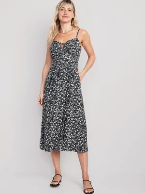 Fit & Flare Sleeveless Floral Midi Dress for Women