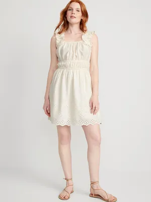 Waist-Defined Ruffle-Trimmed Mini Dress for Women