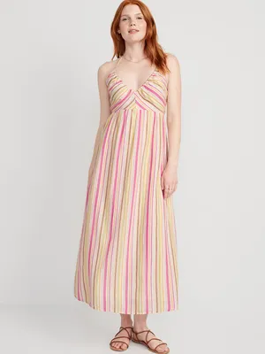 Fit & Flare Striped Halter Maxi Dress for Women