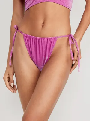 High-Waisted Metallic Shine String Bikini Swim Bottoms