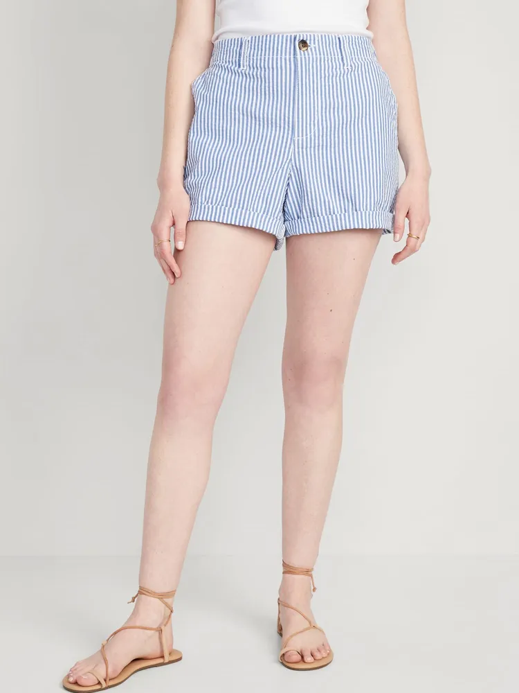 High-Waisted OGC Chino Seersucker Pull-On Shorts for Women -- 3.5-inch inseam