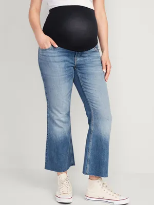 Maternity Full-Panel Cut-Off Cropped Flare Jeans