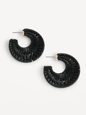 Raffia-Wrapped Open Hoop Earrings for Women