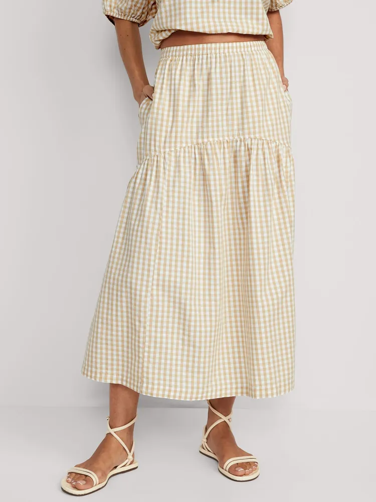 Tiered Gingham Maxi Skirt for Women