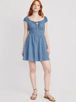 Waist-Defined Smocked Mini Dress for Women