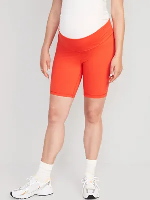 Maternity Rollover-Panel PowerChill Biker Shorts -- 8-inch inseam