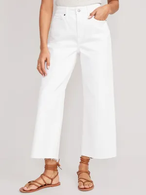Extra High-Waisted Cropped White Wide-Leg Cut-Off Jeans