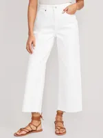 Extra High-Waisted Cropped White Wide-Leg Cut-Off Jeans