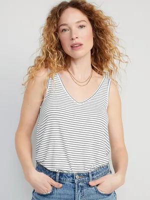 Luxe V-Neck Sleeveless Striped T-Shirt for Women