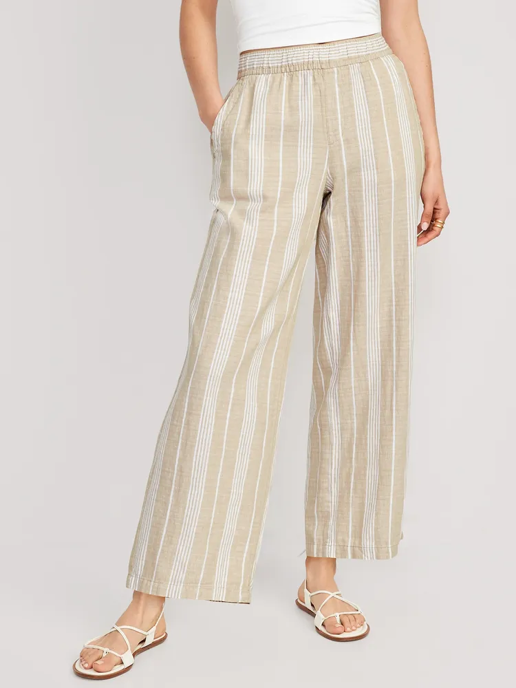 High-Waisted triped Linen-Blend Wide-Leg Pants