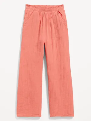 Flowy Smocked Double-Weave Pull-On Pants for Girls