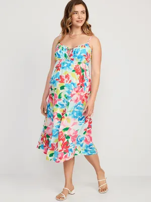 Maternity Fit & Flare Sleeveless Floral Midi Dress
